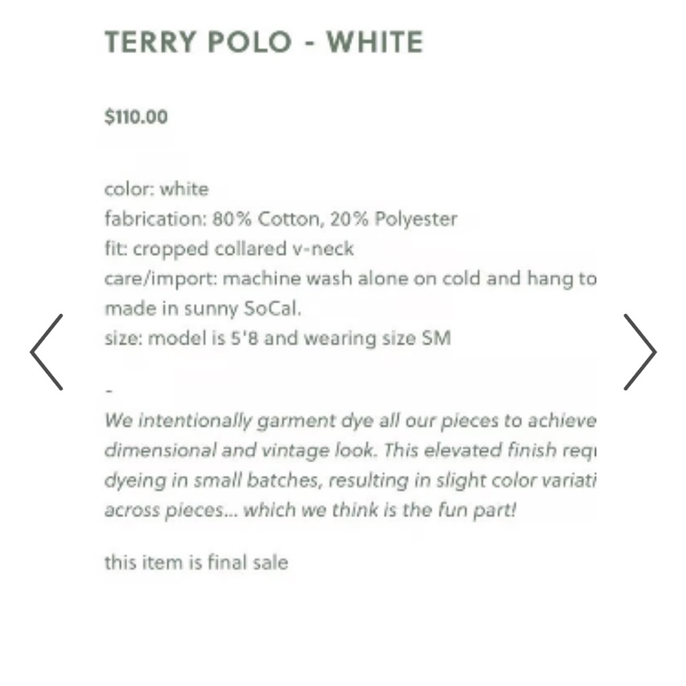 Daily Drills Terry Polo Cloth Cropped Collared Shirt Boxy Coverup | Women’s M-L - Picture 4 of 8